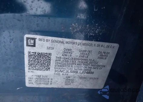 2020 Chevrolet Trax Fwd Lt из США, поврежденный, VIN 3GNCJLSB9LL224800